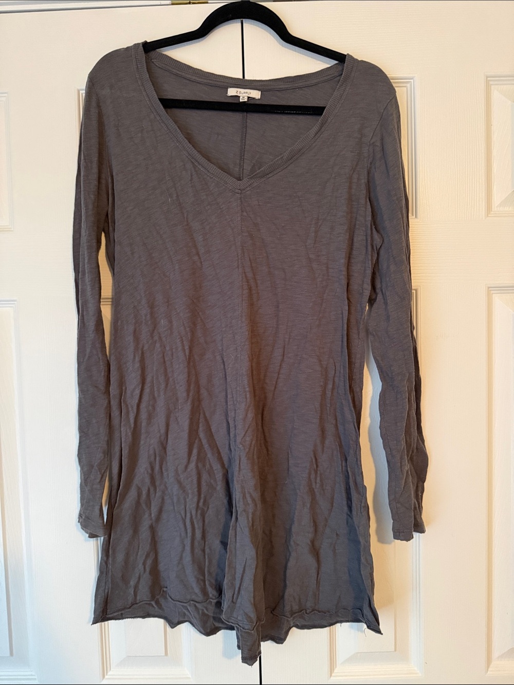 Z Supply Soft V-Neck Long Sleeve Dress - Gray